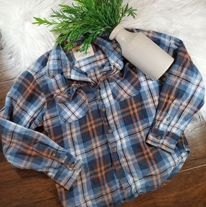 Bailey's PT Orange/Blue Flannel Button Down sz 6/7